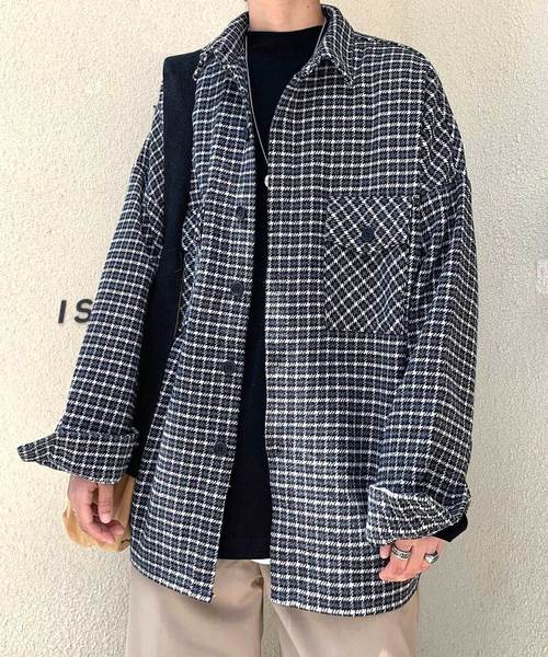 neos（ネオス）の「【neos -addictive design-】タータン ガンクラブ チェック CPO ビッグシルエット シャツジャケット（ブルゾン・メンズ・ブラック/ブラウン/グレー・MEDIUM/LARGE/X-LARGE）」の15枚目の写真