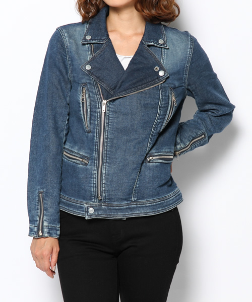 HYSTERIC GLAMOUR（ヒステリックグラマー）の「ニッティッシュクロス ダブルライダースJK（ブルゾン・レディース・インディゴブルー/ブラック・FREE）」の2枚目の写真