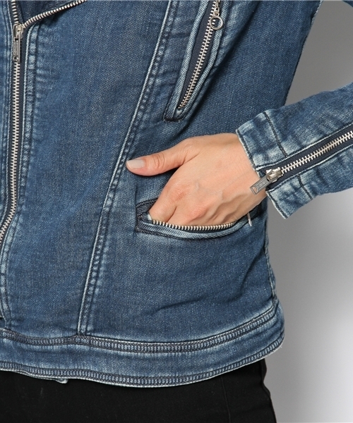 HYSTERIC GLAMOUR（ヒステリックグラマー）の「ニッティッシュクロス ダブルライダースJK（ブルゾン・レディース・インディゴブルー/ブラック・FREE）」の5枚目の写真