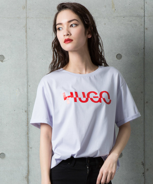HUGO（ヒューゴ）の「ジャージー クオリティ コットン Tシャツ ウィズ HUGO ロゴ（Tシャツ/カットソー・レディース・ホワイト系その他/レッド系その他/ホワイト/ライトパープル・S/M/L/XS/XL）」の7枚目の写真