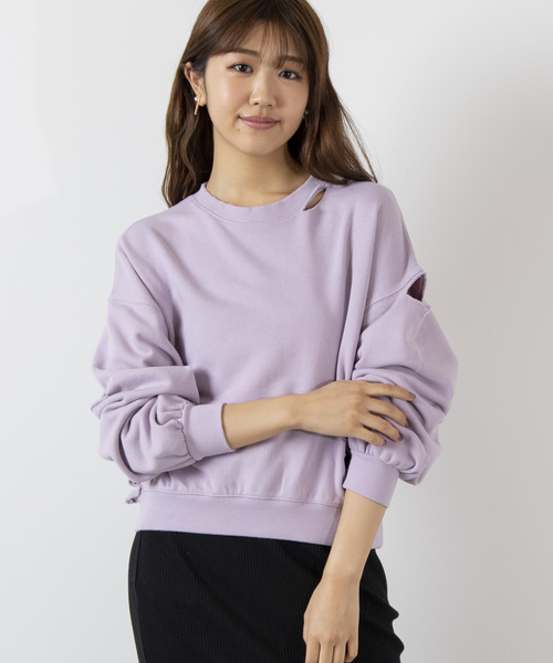 WEGO(ウィゴー)の「WEGO/ダメージスウェット(スウェット・レディース・ライトパープル/オフホワイト/ブラック/ライトイエロー・FREE)」の4枚目の写真