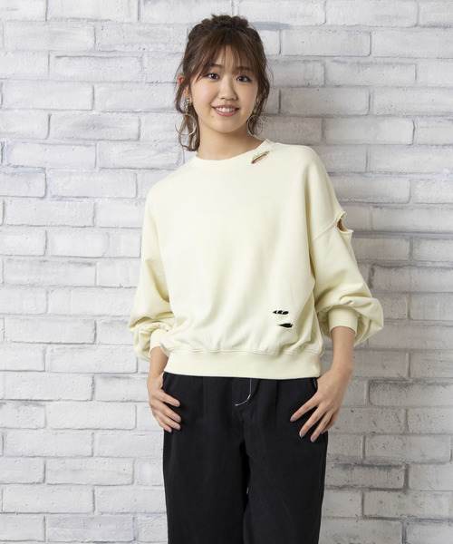 WEGO(ウィゴー)の「WEGO/ダメージスウェット(スウェット・レディース・ライトパープル/オフホワイト/ブラック/ライトイエロー・FREE)」の1枚目の写真