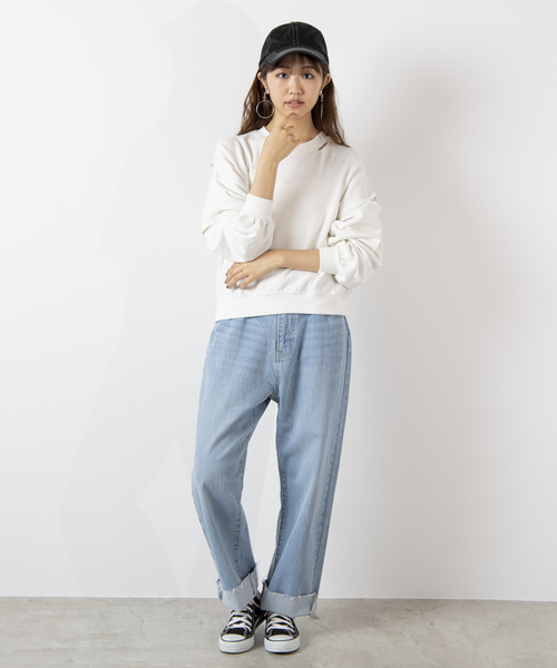 WEGO(ウィゴー)の「WEGO/ダメージスウェット(スウェット・レディース・ライトパープル/オフホワイト/ブラック/ライトイエロー・FREE)」の7枚目の写真