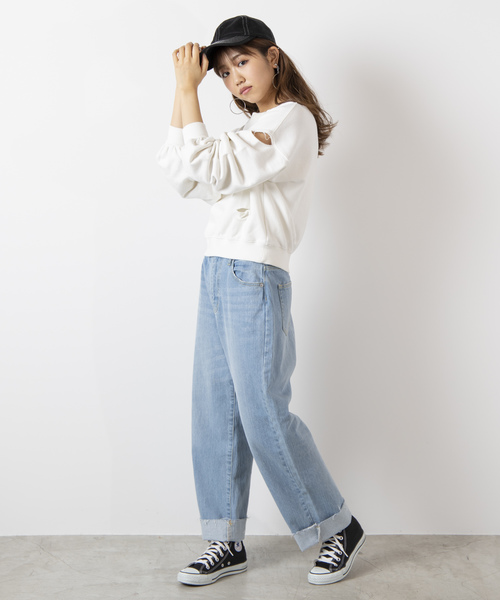 WEGO(ウィゴー)の「WEGO/ダメージスウェット(スウェット・レディース・ライトパープル/オフホワイト/ブラック/ライトイエロー・FREE)」の8枚目の写真