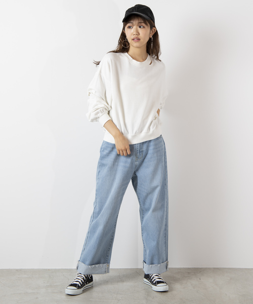 WEGO(ウィゴー)の「WEGO/ダメージスウェット(スウェット・レディース・ライトパープル/オフホワイト/ブラック/ライトイエロー・FREE)」の9枚目の写真