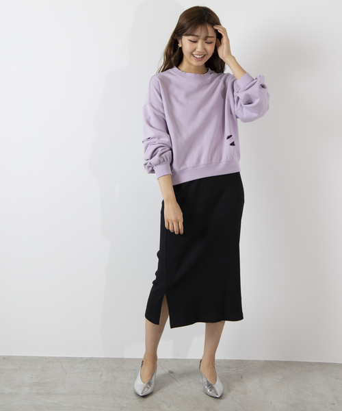 WEGO(ウィゴー)の「WEGO/ダメージスウェット(スウェット・レディース・ライトパープル/オフホワイト/ブラック/ライトイエロー・FREE)」の13枚目の写真