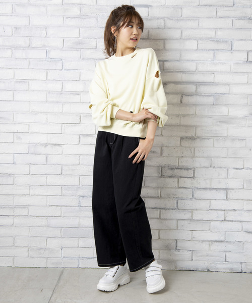 WEGO(ウィゴー)の「WEGO/ダメージスウェット(スウェット・レディース・ライトパープル/オフホワイト/ブラック/ライトイエロー・FREE)」の16枚目の写真