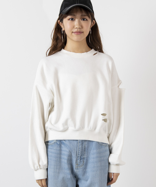 WEGO(ウィゴー)の「WEGO/ダメージスウェット(スウェット・レディース・ライトパープル/オフホワイト/ブラック/ライトイエロー・FREE)」の19枚目の写真