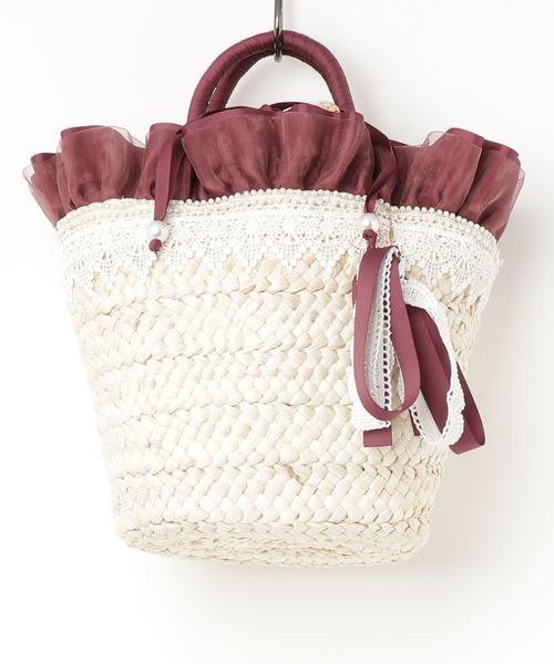 axes femme（アクシーズファム）の「リボンテープかごバッグ（かごバッグ・レディース・ブラック/ベージュ/ワイン・MEDIUM）」の3枚目の写真