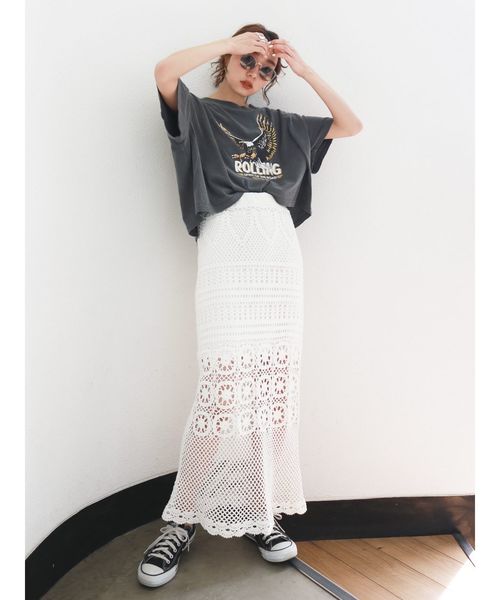 Ungrid（アングリッド）の「かぎ針ニットマキシスカート（スカート・レディース・オフホワイト/カーキ・FREE）」の3枚目の写真