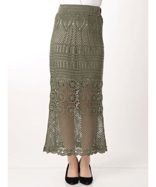 Ungrid（アングリッド）の「かぎ針ニットマキシスカート（スカート・レディース・オフホワイト/カーキ・FREE）」の7枚目の写真