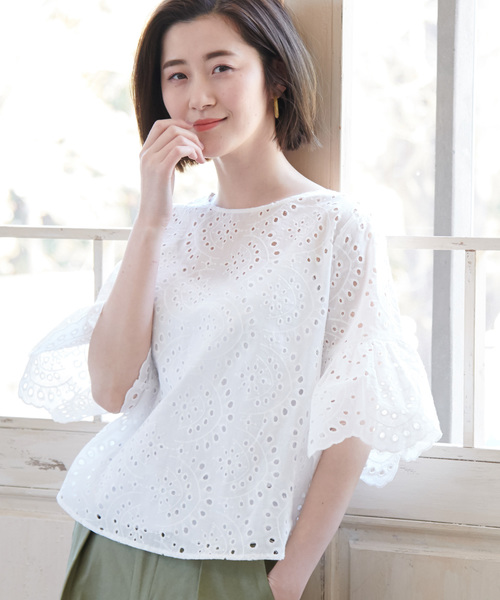 ROPE' PICNIC(ロペピクニック)の「【WEB限定】刺しゅうパンチングレースブラウス(シャツ/ブラウス)」|オフホワイト
