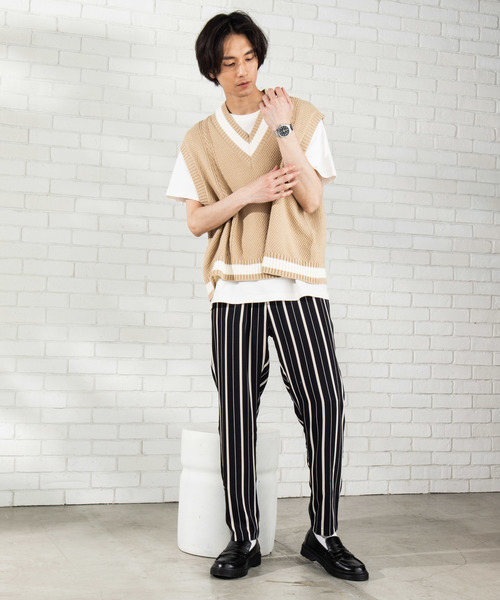 WEGO（ウィゴー）の「WEGO/ストライプイージーパンツ（スラックス・メンズ・ネイビー/ブラウン/ブラック・LARGE/MEDIUM）」の4枚目の写真