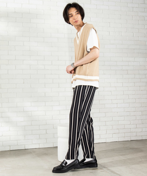 WEGO（ウィゴー）の「WEGO/ストライプイージーパンツ（スラックス・メンズ・ネイビー/ブラウン/ブラック・LARGE/MEDIUM）」の5枚目の写真