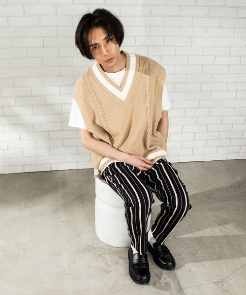 WEGO（ウィゴー）の「WEGO/ストライプイージーパンツ（スラックス・メンズ・ネイビー/ブラウン/ブラック・LARGE/MEDIUM）」の6枚目の写真