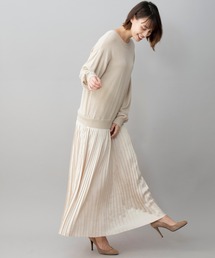 Munich | ウールジャージー×サテンプリーツドッキング2WAYニットワンピース(ワンピース)