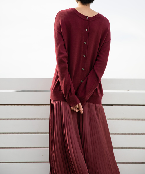 Munich（ミューニック）の「ウールジャージー×サテンプリーツドッキング2WAYニットワンピース（ワンピース・レディース・ブラック/グレー/ライトブラウン/ボルドー/ホワイト×ブラック/ライトベージュ/ネイビー・FREE）」の13枚目の写真