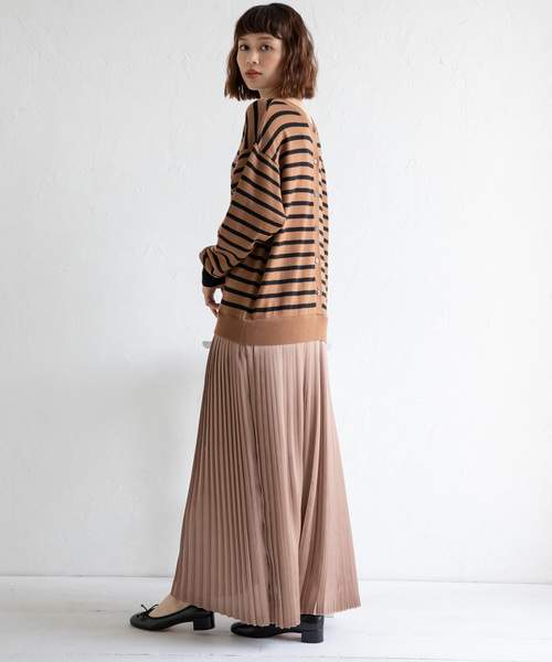 Munich（ミューニック）の「ウールジャージー×サテンプリーツドッキング2WAYニットワンピース（ワンピース・レディース・ブラック/グレー/ライトブラウン/ボルドー/ホワイト×ブラック/ライトベージュ/ネイビー・FREE）」の22枚目の写真