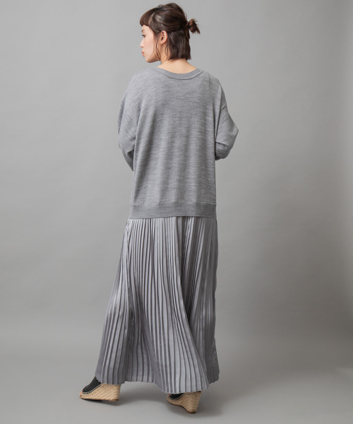 Munich（ミューニック）の「ウールジャージー×サテンプリーツドッキング2WAYニットワンピース（ワンピース・レディース・ブラック/グレー/ライトブラウン/ボルドー/ホワイト×ブラック/ライトベージュ/ネイビー・FREE）」の16枚目の写真