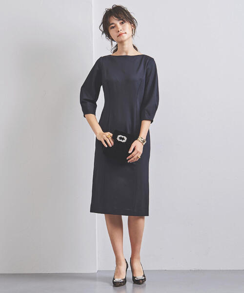 FLICKA(フリッカ)の「別注<FLICKA(フリッカ)>ジャージー ボートネックワンピース(ドレス・レディース・ネイビー・0/1)」の4枚目の写真
