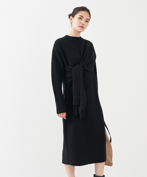 qualite(カリテ)の「ブークレーリブニットワンピース(ワンピース・レディース・オフホワイト/グリーン系その他3/ブラック・フリー)」の3枚目の写真