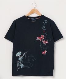 和柄プリントスラブTシャツ バックプリント