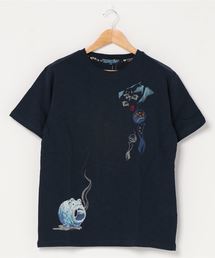 和柄プリントスラブTシャツ バックプリント