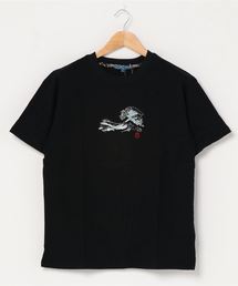 和柄プリントスラブTシャツ バックプリント