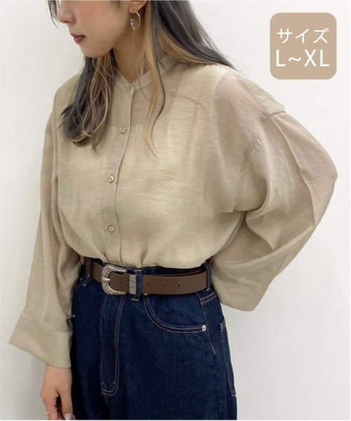 apres jour mignon（アプレジュールミニョン）の「【大きいサイズ】シア―バンドカラーシャツ【ZOZOTOWN限定アイテム】（シャツ/ブラウス・レディース・ダークブラウン/その他/ブラック/ライトベージュ/パープル・X-LARGE）」の4枚目の写真