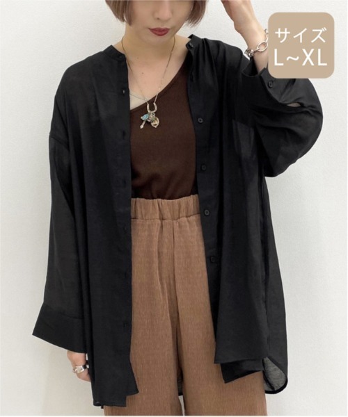apres jour mignon（アプレジュールミニョン）の「【大きいサイズ】シア―バンドカラーシャツ【ZOZOTOWN限定アイテム】（シャツ/ブラウス・レディース・ダークブラウン/その他/ブラック/ライトベージュ/パープル・X-LARGE）」の6枚目の写真