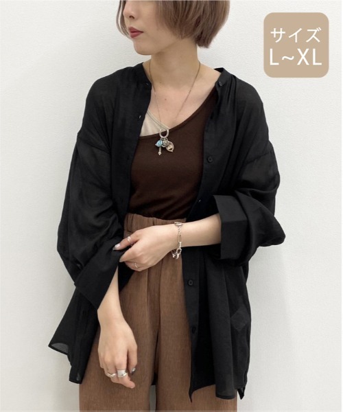 apres jour mignon（アプレジュールミニョン）の「【大きいサイズ】シア―バンドカラーシャツ【ZOZOTOWN限定アイテム】（シャツ/ブラウス・レディース・ダークブラウン/その他/ブラック/ライトベージュ/パープル・X-LARGE）」の8枚目の写真