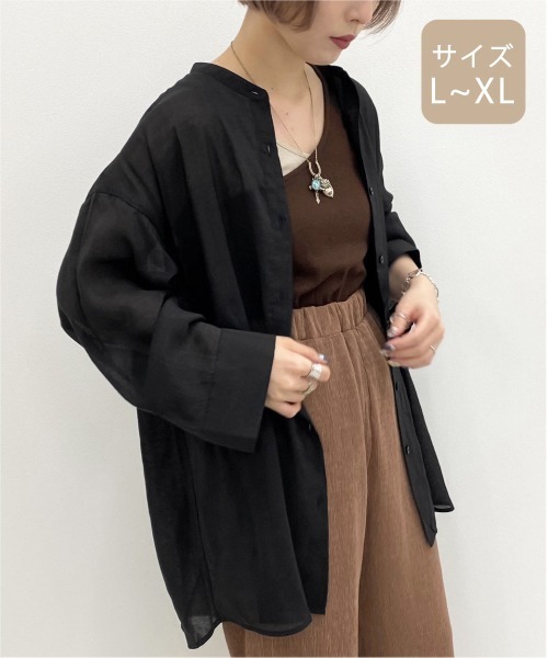 apres jour mignon（アプレジュールミニョン）の「【大きいサイズ】シア―バンドカラーシャツ【ZOZOTOWN限定アイテム】（シャツ/ブラウス・レディース・ダークブラウン/その他/ブラック/ライトベージュ/パープル・X-LARGE）」の10枚目の写真
