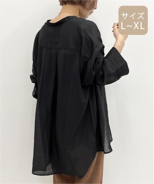 apres jour mignon（アプレジュールミニョン）の「【大きいサイズ】シア―バンドカラーシャツ【ZOZOTOWN限定アイテム】（シャツ/ブラウス・レディース・ダークブラウン/その他/ブラック/ライトベージュ/パープル・X-LARGE）」の11枚目の写真