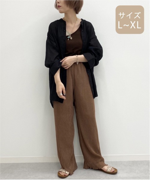 apres jour mignon（アプレジュールミニョン）の「【大きいサイズ】シア―バンドカラーシャツ【ZOZOTOWN限定アイテム】（シャツ/ブラウス・レディース・ダークブラウン/その他/ブラック/ライトベージュ/パープル・X-LARGE）」の12枚目の写真