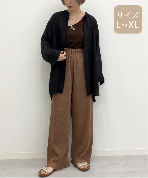 apres jour mignon（アプレジュールミニョン）の「【大きいサイズ】シア―バンドカラーシャツ【ZOZOTOWN限定アイテム】（シャツ/ブラウス・レディース・ダークブラウン/その他/ブラック/ライトベージュ/パープル・X-LARGE）」の13枚目の写真