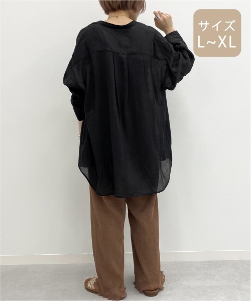 apres jour mignon（アプレジュールミニョン）の「【大きいサイズ】シア―バンドカラーシャツ【ZOZOTOWN限定アイテム】（シャツ/ブラウス・レディース・ダークブラウン/その他/ブラック/ライトベージュ/パープル・X-LARGE）」の14枚目の写真
