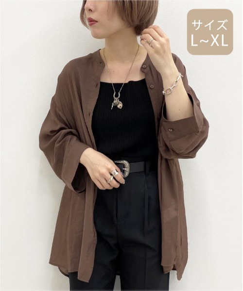 apres jour mignon（アプレジュールミニョン）の「【大きいサイズ】シア―バンドカラーシャツ【ZOZOTOWN限定アイテム】（シャツ/ブラウス・レディース・ダークブラウン/その他/ブラック/ライトベージュ/パープル・X-LARGE）」の17枚目の写真