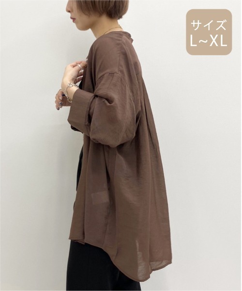 apres jour mignon（アプレジュールミニョン）の「【大きいサイズ】シア―バンドカラーシャツ【ZOZOTOWN限定アイテム】（シャツ/ブラウス・レディース・ダークブラウン/その他/ブラック/ライトベージュ/パープル・X-LARGE）」の18枚目の写真