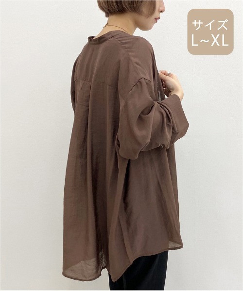 apres jour mignon（アプレジュールミニョン）の「【大きいサイズ】シア―バンドカラーシャツ【ZOZOTOWN限定アイテム】（シャツ/ブラウス・レディース・ダークブラウン/その他/ブラック/ライトベージュ/パープル・X-LARGE）」の19枚目の写真