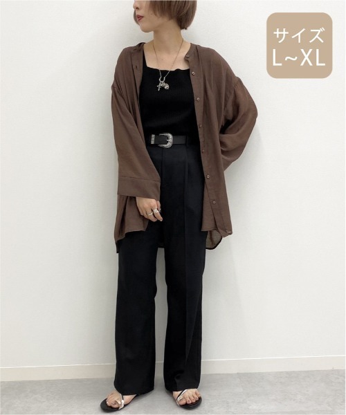 apres jour mignon（アプレジュールミニョン）の「【大きいサイズ】シア―バンドカラーシャツ【ZOZOTOWN限定アイテム】（シャツ/ブラウス・レディース・ダークブラウン/その他/ブラック/ライトベージュ/パープル・X-LARGE）」の20枚目の写真