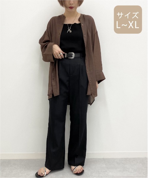 apres jour mignon（アプレジュールミニョン）の「【大きいサイズ】シア―バンドカラーシャツ【ZOZOTOWN限定アイテム】（シャツ/ブラウス・レディース・ダークブラウン/その他/ブラック/ライトベージュ/パープル・X-LARGE）」の21枚目の写真
