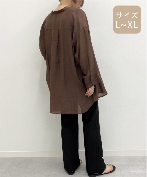 apres jour mignon（アプレジュールミニョン）の「【大きいサイズ】シア―バンドカラーシャツ【ZOZOTOWN限定アイテム】（シャツ/ブラウス・レディース・ダークブラウン/その他/ブラック/ライトベージュ/パープル・X-LARGE）」の22枚目の写真