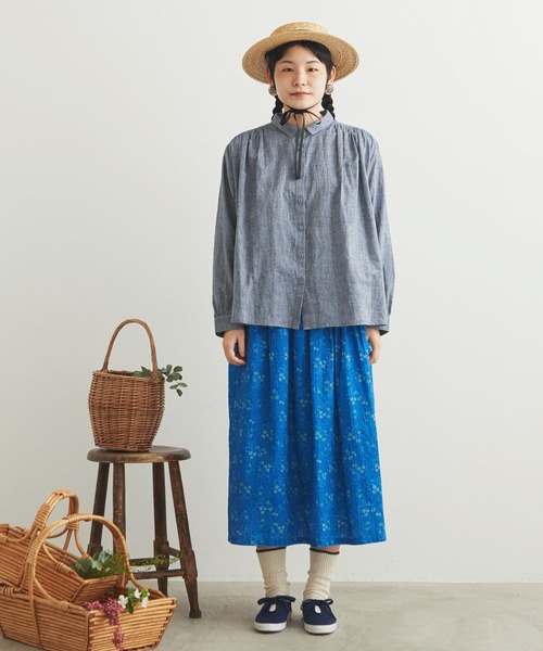 chambre de charme（シャンブルドゥシャーム）の「cdc 綿麻シャンブレー　ちび衿ブラウス（シャツ/ブラウス・レディース・ダークブラウン/ネイビー/サックスブルー・FREE）」の11枚目の写真