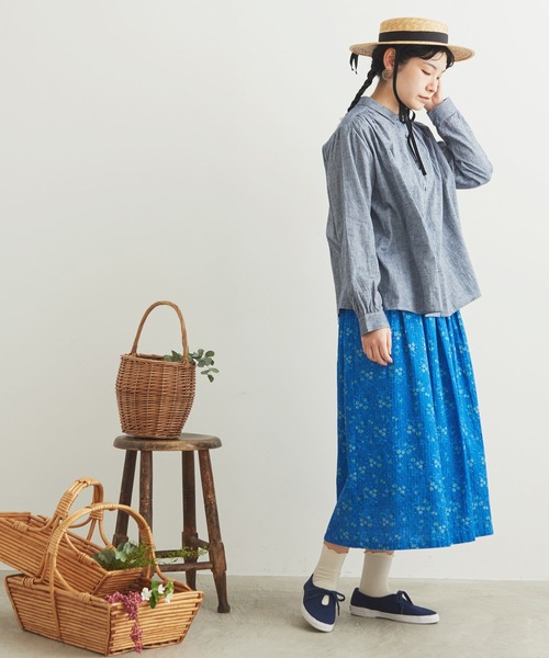 chambre de charme（シャンブルドゥシャーム）の「cdc 綿麻シャンブレー　ちび衿ブラウス（シャツ/ブラウス・レディース・ダークブラウン/ネイビー/サックスブルー・FREE）」の20枚目の写真