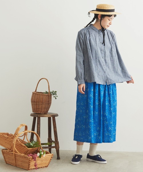 chambre de charme（シャンブルドゥシャーム）の「cdc 綿麻シャンブレー　ちび衿ブラウス（シャツ/ブラウス・レディース・ダークブラウン/ネイビー/サックスブルー・FREE）」の22枚目の写真