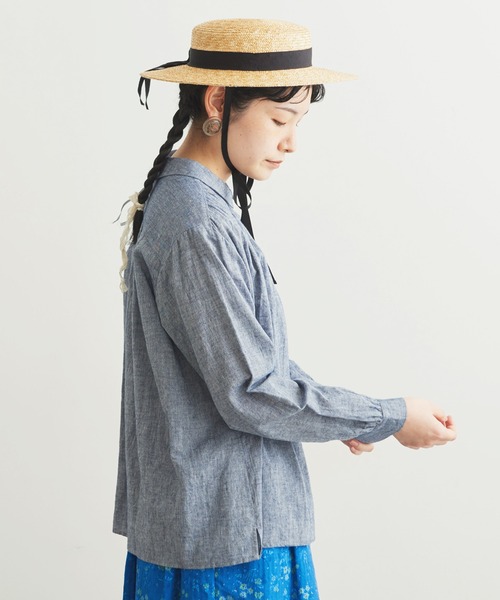 chambre de charme（シャンブルドゥシャーム）の「cdc 綿麻シャンブレー　ちび衿ブラウス（シャツ/ブラウス・レディース・ダークブラウン/ネイビー/サックスブルー・FREE）」の21枚目の写真