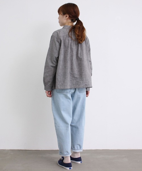 chambre de charme（シャンブルドゥシャーム）の「cdc 綿麻シャンブレー　ちび衿ブラウス（シャツ/ブラウス・レディース・ダークブラウン/ネイビー/サックスブルー・FREE）」の7枚目の写真