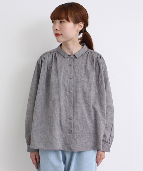 chambre de charme（シャンブルドゥシャーム）の「cdc 綿麻シャンブレー　ちび衿ブラウス（シャツ/ブラウス・レディース・ダークブラウン/ネイビー/サックスブルー・FREE）」の10枚目の写真