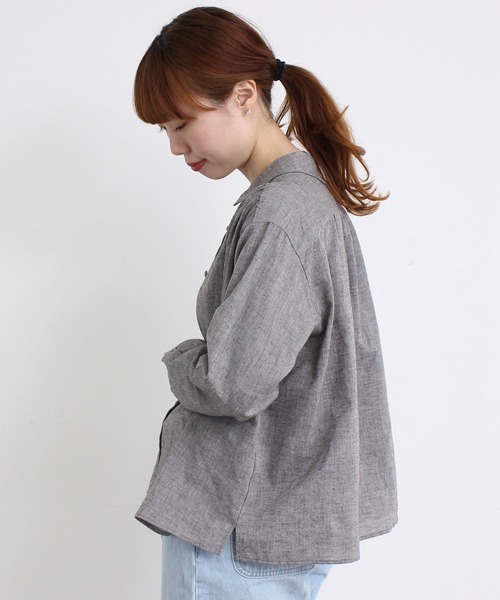 chambre de charme（シャンブルドゥシャーム）の「cdc 綿麻シャンブレー　ちび衿ブラウス（シャツ/ブラウス・レディース・ダークブラウン/ネイビー/サックスブルー・FREE）」の6枚目の写真