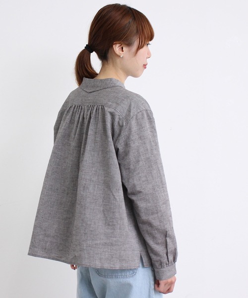 chambre de charme（シャンブルドゥシャーム）の「cdc 綿麻シャンブレー　ちび衿ブラウス（シャツ/ブラウス・レディース・ダークブラウン/ネイビー/サックスブルー・FREE）」の8枚目の写真